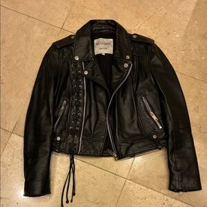 Walter Baker Black Lace-Up Moto Leather Jacket